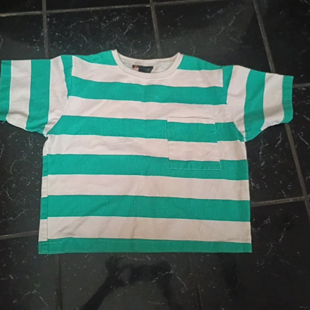 Tomboy Green and White Striped Boxy Denim Size M Short Sleeve Tee